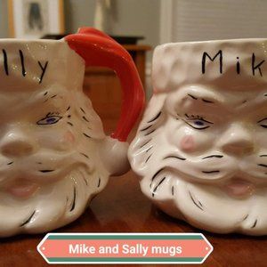 Sweet Handmade Vintage Ceramic Santa Mugs Personalized With Mike And Sally Names
